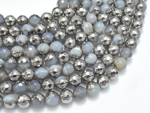 Mystic Coated Banded Agate - Gray & Silver, 8mm, Faceted-BeadDirect