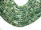 Moss Agate Beads, 8mm, Green, Faceted Round Beads-BeadDirect