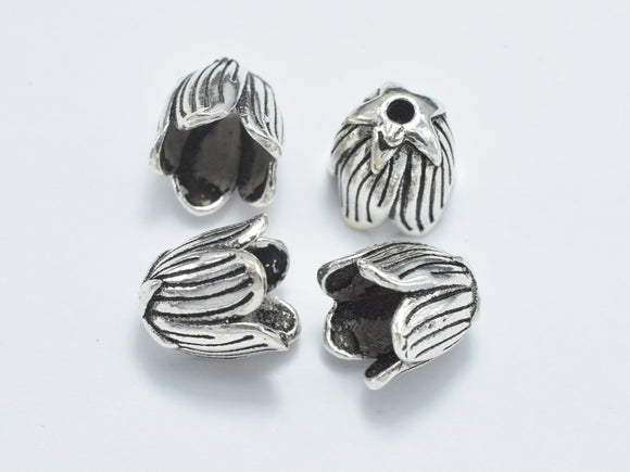 2pcs 925 Sterling Silver Bead Caps-Antique Silver, 8.5x8.5mm Flower Bead Caps-Metal Findings & Charms-BeadDirect