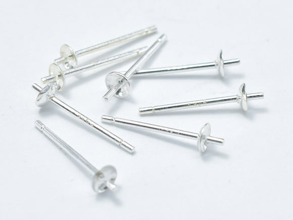 20pcs 925 Sterling Silver Earring Post, 3mm Round Bezel Ear Stud for Half Drilled Beads Setting-Craft Supplies & Tools > Findings > Ear Wires & Hooks-BeadDirect