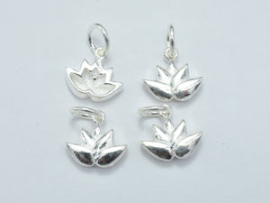2pcs 925 Sterling Silver Charm, Lotus Flower Charm, 11x10mm-Metal Findings & Charms-BeadDirect