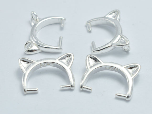 4pcs 925 Sterling Silver Pendant Setting, Kitty Pendant Setting, 12x8mm, for 8mm bead-BeadDirect