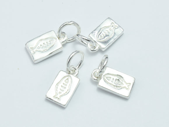 2pcs 925 Sterling Silver Charms, Fish Carving Charms, 8x5.5mm Rectangle-BeadDirect