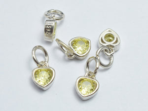 2pcs 925 Sterling Silver Yellow Cubic Zirconia Heart Charm, 5.8x7.5mm-BeadDirect