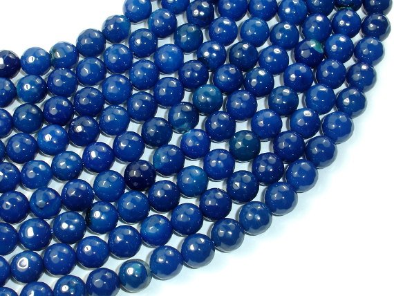 Agate- Dark Blue, 8mm Faceted Round-Gems: Round & Faceted-BeadDirect