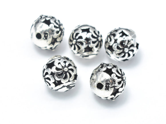2pcs 925 Sterling Silver Beads-Antique Silver, 8mm Round Beads, Spacer Beads, Hole 1mm-Metal Findings & Charms-BeadDirect