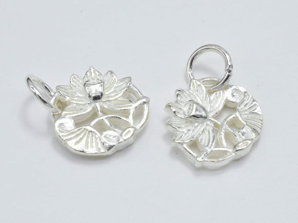 1pc 925 Sterling Silver Charm, Lotus Flower Charm, 12mm-Metal Findings & Charms-BeadDirect