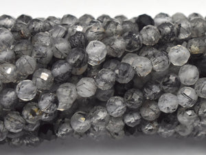 Black Rutilated Quartz Beads, 3mm (2.8mm) Faceted Micro Round-Gems: Round & Faceted-BeadDirect