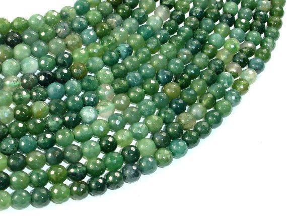 Moss Agate Beads, 6mm Faceted Round Beads, 15 Inch-Gems: Round & Faceted-BeadDirect