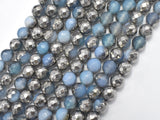 Mystic Coated Banded Agate - Blue & Silver, 8mm, Faceted-BeadDirect