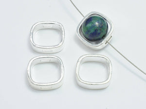 2pcs 925 Sterling Silver Square Bead Frames, 11mm, 8.6mm Inner-Metal Findings & Charms-BeadDirect