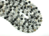 Black Rutilated Quartz Beads, 8mm Round Beads-Gems: Round & Faceted-BeadDirect