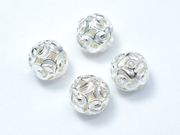 2pcs 925 Sterling Silver Beads, 9.5mm Round Beads-Metal Findings & Charms-BeadDirect