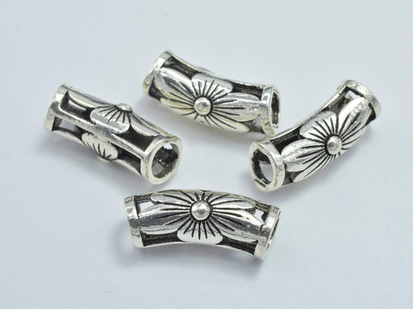 1pcs 925 Sterling Silver Tube-Antique Silver, Filigree Curved Tube, 6x17mm-Metal Findings & Charms-BeadDirect