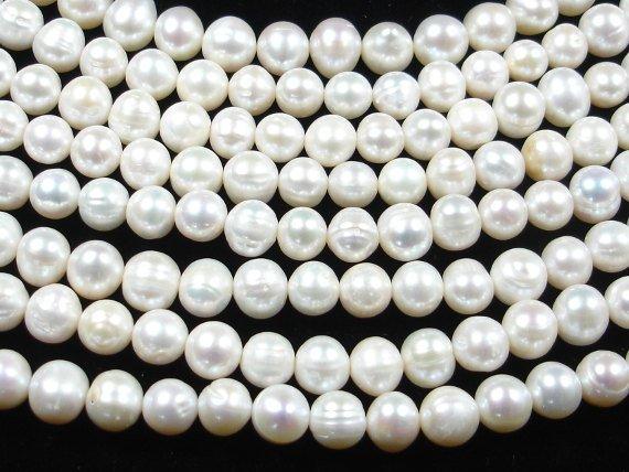 Fresh Water Pearl Beads-White, 8-9mm Potato Beads-Pearls & Glass-BeadDirect