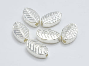 2pcs 925 Sterling Silver Beads, Leaf Beads, 9x5.4mm, 2.8mm Thick-Metal Findings & Charms-BeadDirect