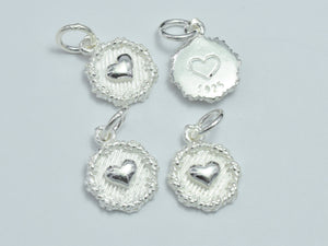 2pcs 925 Sterling Silver Charms, Heart Charms, 10.8mm Coin-BeadDirect