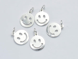 4pcs 925 Sterling Silver Charm, Smiling Face Charms, Smiley Charms, 8mm Coin-Metal Findings & Charms-BeadDirect