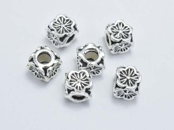 2pcs 925 Sterling Silver Beads-Antique Silver, 5.8x5.8mm Cube Beads, Flower Beads-Metal Findings & Charms-BeadDirect