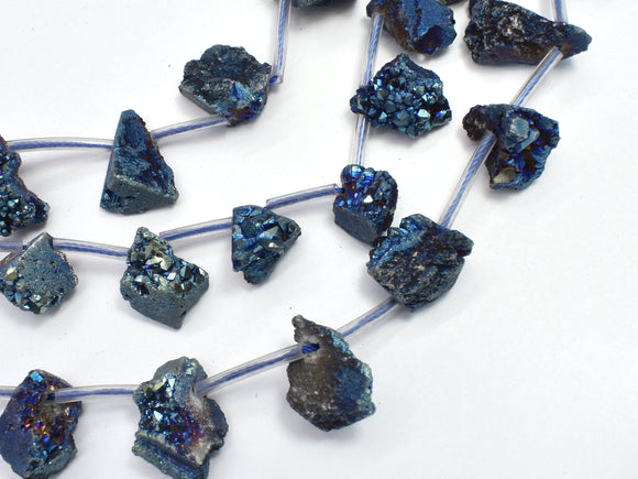 Raw Druzy Quartz Geode - Coated Blue, Approx. 12x15mm Nugget-BeadDirect