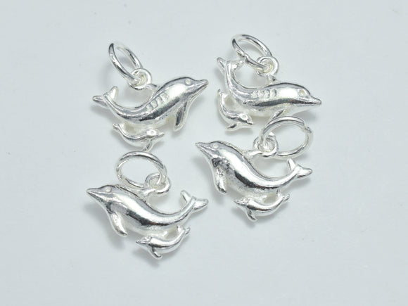 2pcs 925 Sterling Silver Charms, Dolphin Charms, 13x9mm-BeadDirect