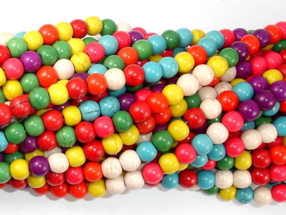 Howlite Beads, Multicolored, Round, 6mm-Gems: Round & Faceted-BeadDirect