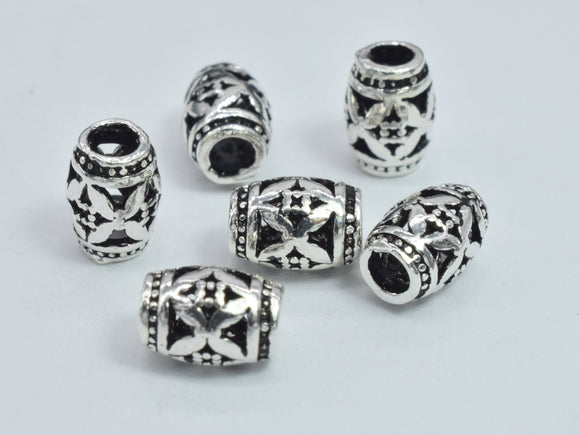 4pcs 925 Sterling Silver Beads-Antique Silver, 5x7mm, Filigree Drum Beads, Big Hole Beads, Spacer Beads, Hole 2.4mm-BeadDirect