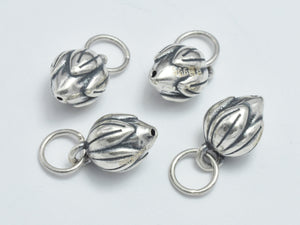 4pcs 925 Sterling Silver Charms - Antique Silver, Lotus Bud, Flower Bud Charms, 8x6.5mm-BeadDirect