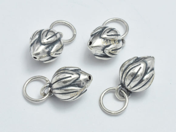 4pcs 925 Sterling Silver Charms - Antique Silver, Lotus Bud, Flower Bud Charms, 8x6.5mm-BeadDirect