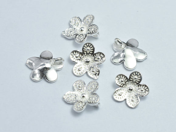 4pcs 925 Sterling Silver Flower Charms, 9.5mm-BeadDirect