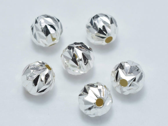 6pcs 6mm 925 Sterling Silver Beads, 6mm Faceted Round Beads-Metal Findings & Charms-BeadDirect