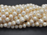 Fresh Water Pearl Beads-White, 8.5-10mm Potato Beads, 13.5 Inch-BeadDirect