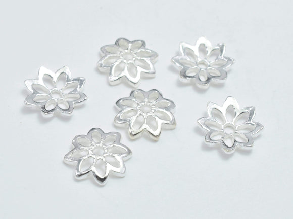 10pcs 925 Sterling Silver Bead Caps, 8x1.7mm Flower Bead Caps-Metal Findings & Charms-BeadDirect