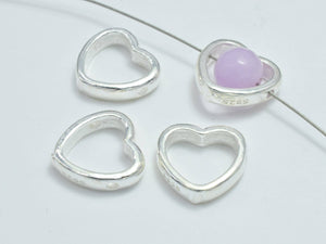 2pcs 925 Sterling Silver Heart Bead Frames, 10.5x10mm-Metal Findings & Charms-BeadDirect