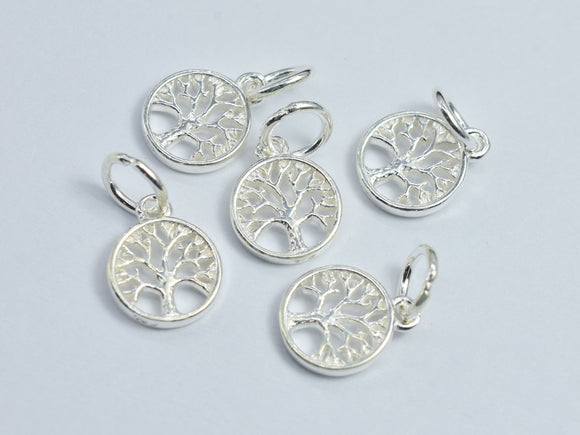 4pcs 925 Sterling Silver Coin Charms, Tree Charms, 8mm-BeadDirect