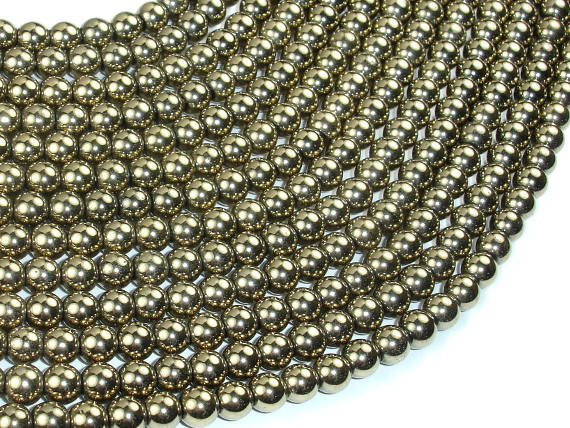 Hematite Beads- Light Gold, 6mm Round Beads-Gems: Round & Faceted-BeadDirect