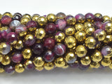 Mystic Coated Banded Agate - Fuchsia & Gold, 6mm, Faceted-BeadDirect