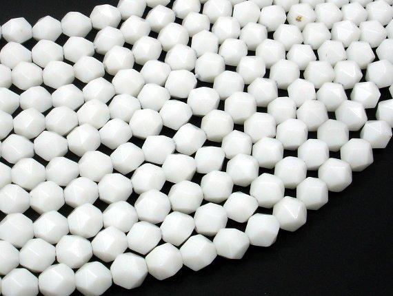 White Jade Beads, 8mm Star Cut Faceted Round-Gems: Round & Faceted-BeadDirect