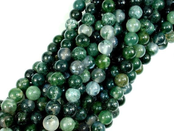Moss Agate Beads, Round, Green, 6mm-Gems: Round & Faceted-BeadDirect