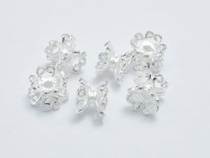 4pcs 925 Sterling Silver Bead Caps, 6.5mm Double Bead Caps, Flower Bead Caps-Metal Findings & Charms-BeadDirect