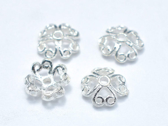 7.5mm 925 Sterling Silver Bead Caps, 7.5x2.5mm Flower Bead Caps, 10pcs-Metal Findings & Charms-BeadDirect
