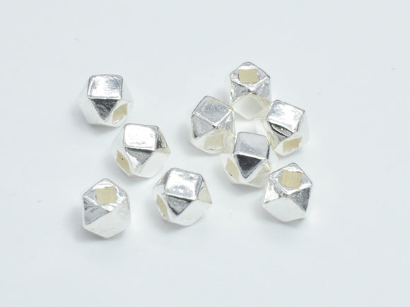 6pcs 925 Sterling Silver Beads, 3.5mm Faceted Cube-Metal Findings & Charms-BeadDirect