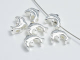 2pcs 925 Sterling Silver Beads- Dolphin, 7x6mm, 3.2mm Thick-Metal Findings & Charms-BeadDirect