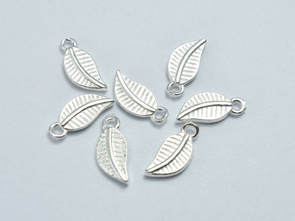 6pcs 925 Sterling Silver Leaf Charms, 9.5x4.2mm-BeadDirect