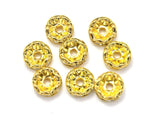 Rhinestone, 8mm, Finding Spacer Round, Clear, Gold plated Brass, 30 pieces-Metal Findings & Charms-BeadDirect