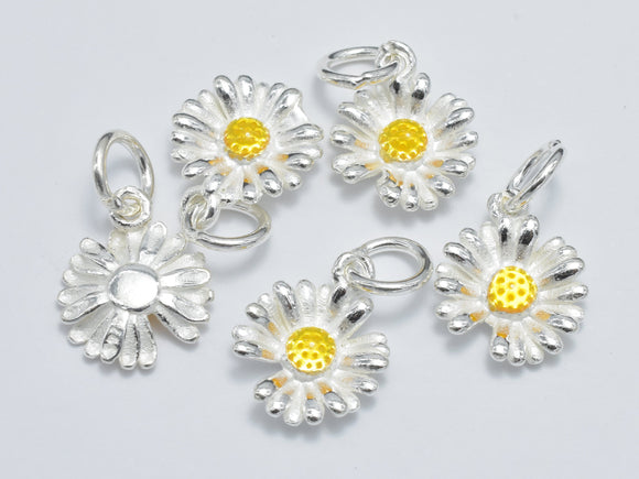 2pcs 925 Sterling Silver Charm-Enamel Daisy Charm, Flower Pendant-Metal Findings & Charms-BeadDirect