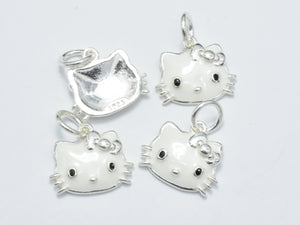 1pcs 925 Sterling Silver Charm-Enamel White Kitty Charm, Kitty Pendant-Metal Findings & Charms-BeadDirect