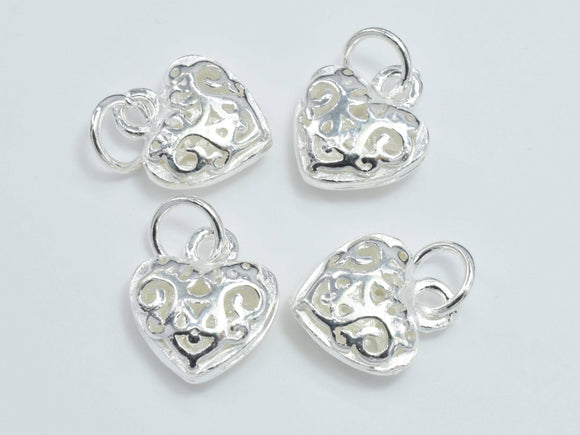2pcs 925 Sterling Silver Charm, Filigree Heart Charm, 10x12mm-Metal Findings & Charms-BeadDirect