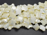 Mother of Pearl, MOP, White, 14mm Four Leaf Clover Flower-BeadDirect