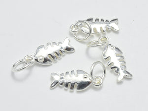 4pcs 925 Sterling Silver Charms, Fish Charm, 13x5.5mm-Metal Findings & Charms-BeadDirect